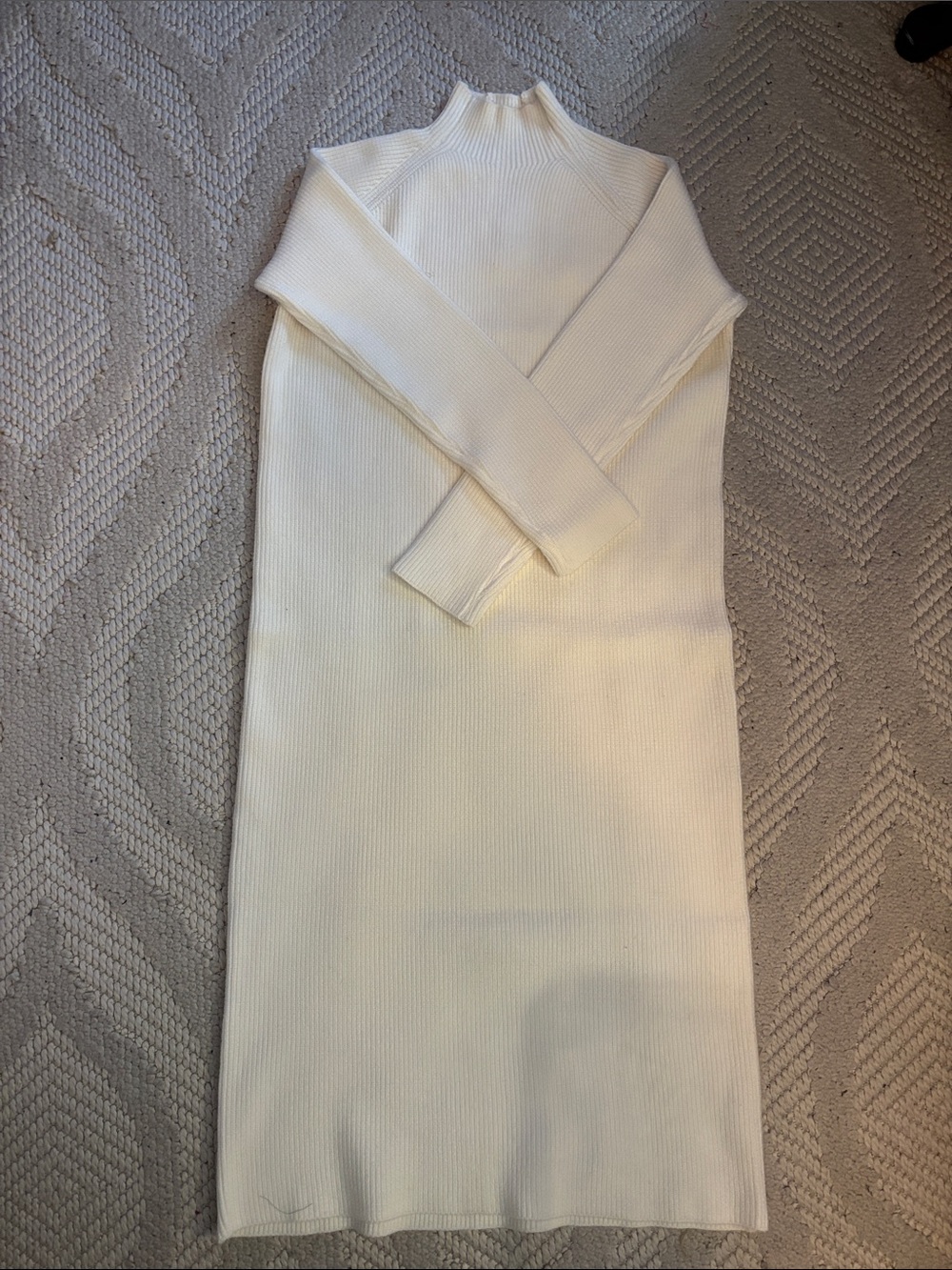Zara Cream Ribbed Knit Midi Dress